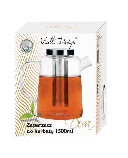 Чайник с цедка vialli design diva 1500ml, боросиликатно стъкло