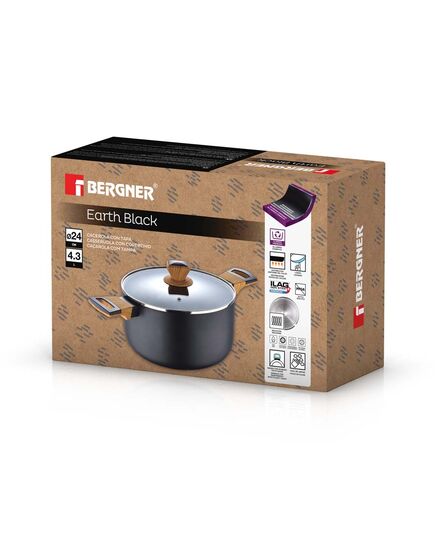 Тенджера bergner earth black 24х13.5см с капак