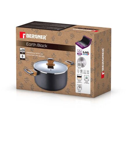 Тенджера bergner earth black 28х15.5см с капак