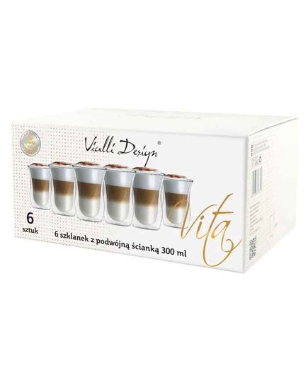 Комплект 6 броя двустенни чаши за лате vialli design vita 300ml