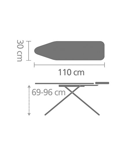 Маса за гладене brabantia a 110x30cm с поставка за ютия, ice water