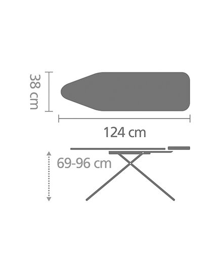 Маса за гладене brabantia b 124x38cm с поставка за ютия, titan oval