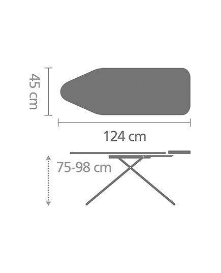 Маса за гладене brabantia c 124x45cm с масивна поставка за ютия, ice water